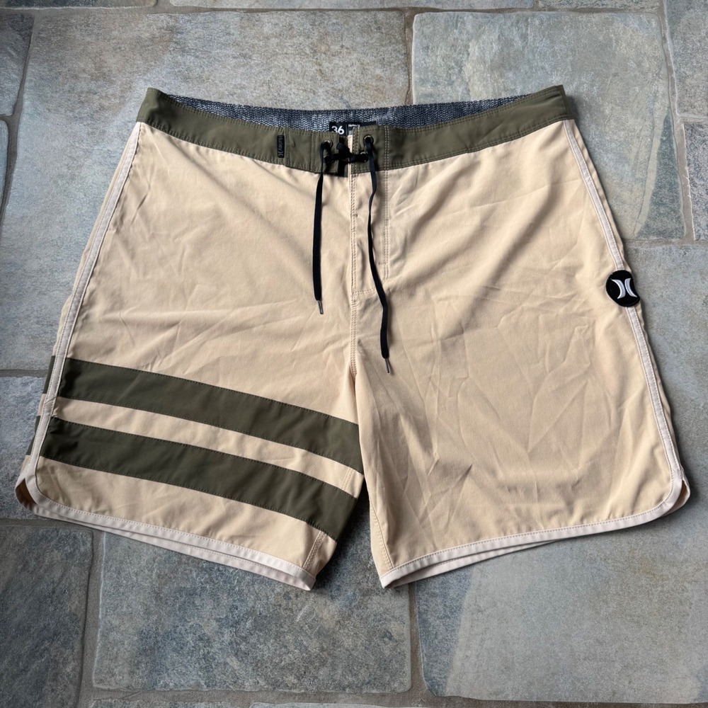 Hurley Board Shorts Size 36‎ Khaki Olive Surf Swim Trunks 2 Pocket 7.5" Inseam